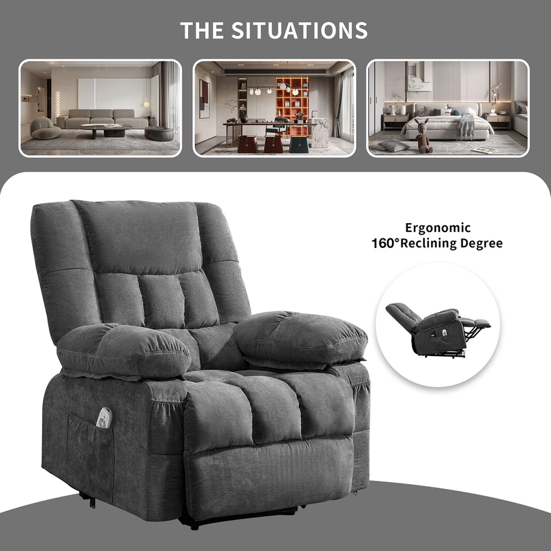 Power Lift Recliner Chair Heat Massage USB Port Infinite Position Grey3