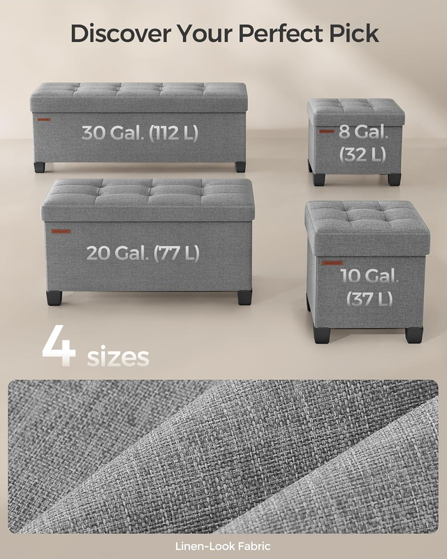Storage Ottoman Bench, Foldable Foot Rest with Legs, 15 X 43 X 15.7 Inches, End 5
