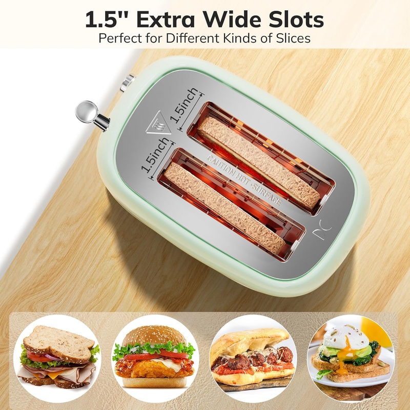 2 Slice Retro Stainless Steel Toaster - Bagel, Cancel, Defrost, Wide Slot3