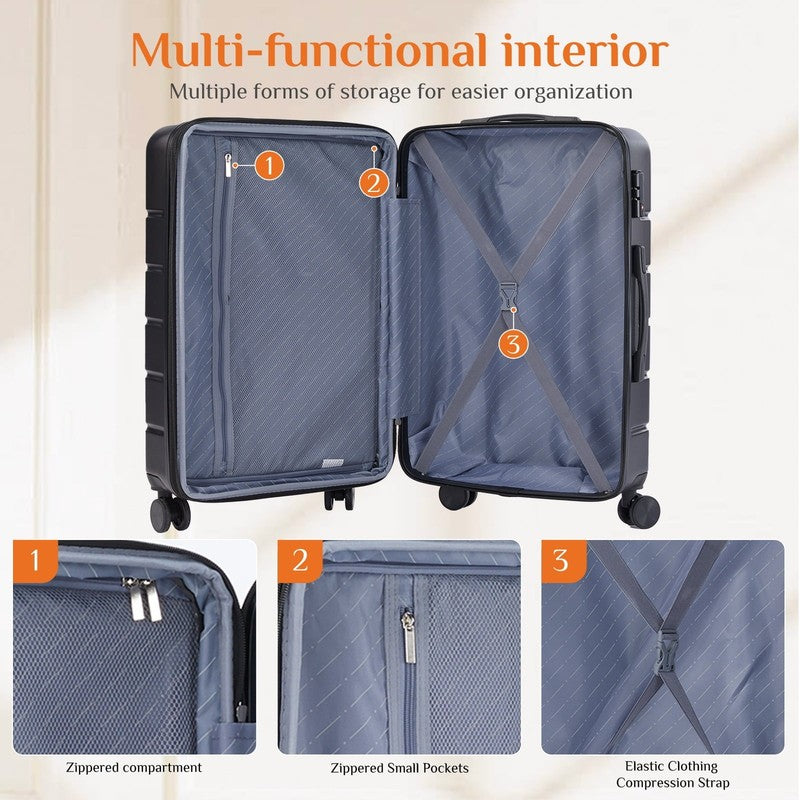 3-Piece Hard Shell Luggage Set ABS Expandable Spinner TSA Lock Black6
