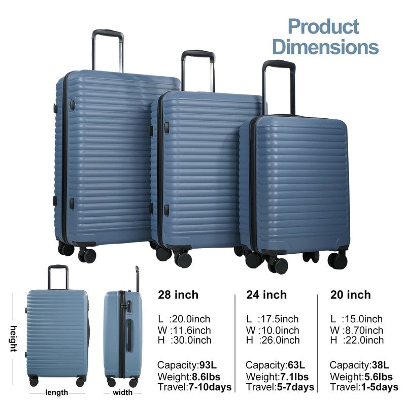 3 Piece Hardside Luggage Set Hardshell Lightweight Suitcase with TSA Lock Spinne6
