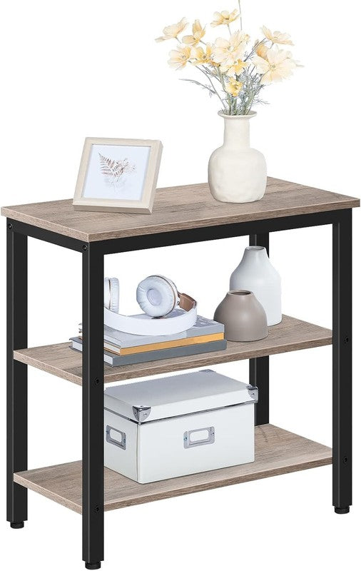 Rustic 3 Tier End Table Nightstand Narrow Side Table Greige Black5