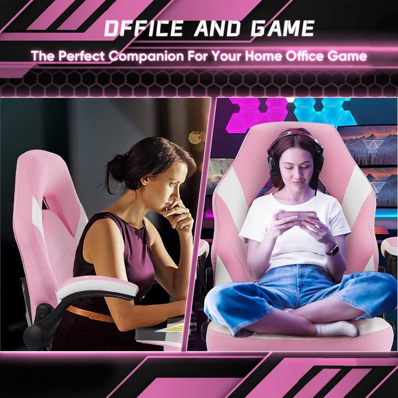 Pink Ergonomic Gaming Chair with Adjustable Height & Flip-Up Armrests6