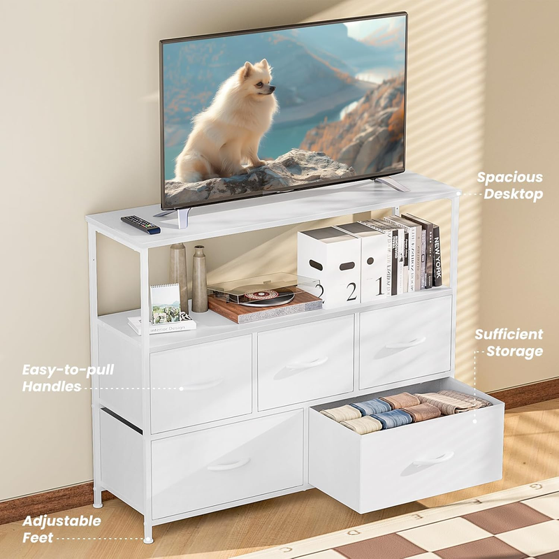 TV Stand Dresser 5 Fabric Drawers Media Console 45" TV Compact Storage Unit7