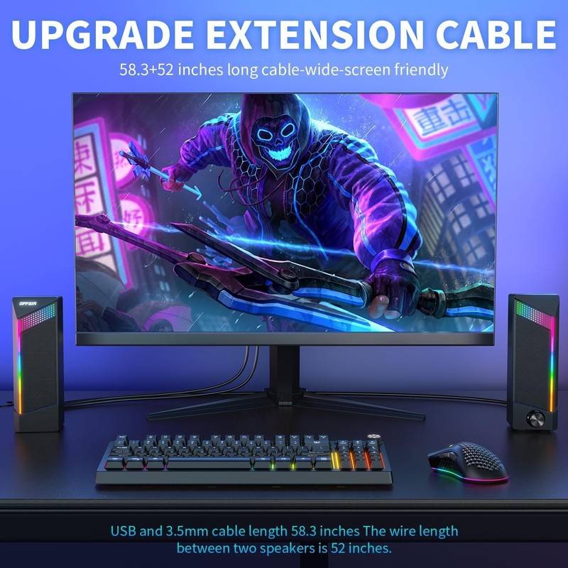 2in1 RGB Computer Speakers USB Powered 3.5mm Aux PC Gaming Desktop Black6
