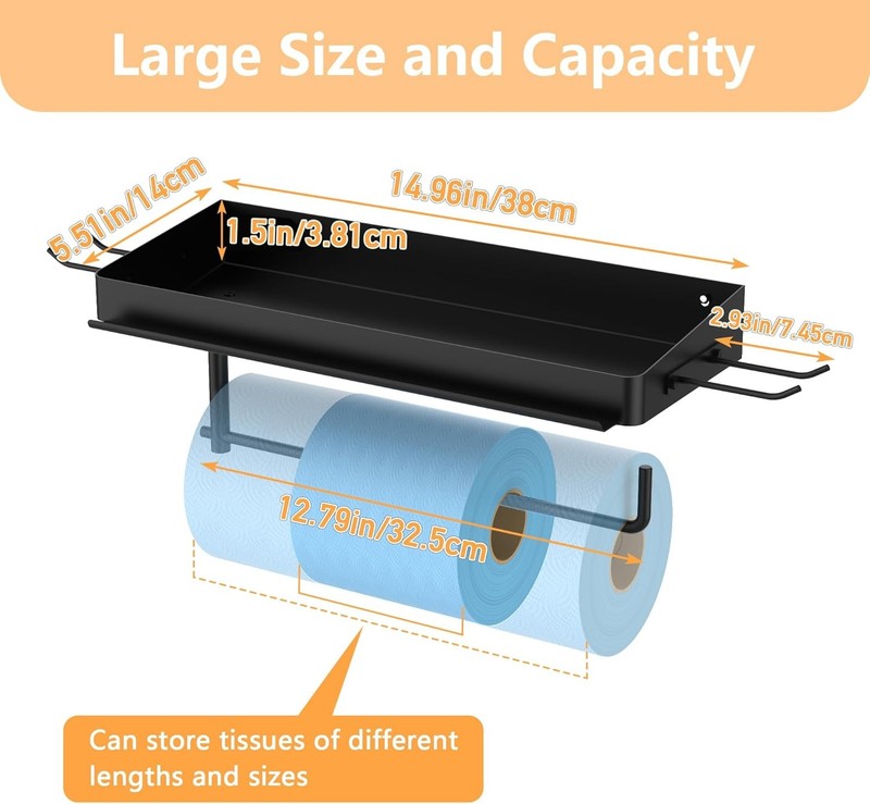 Garage Paper Towel Holder with Shelf, One Hand Tear, 12 Inch Shop Paper Towel Ho3