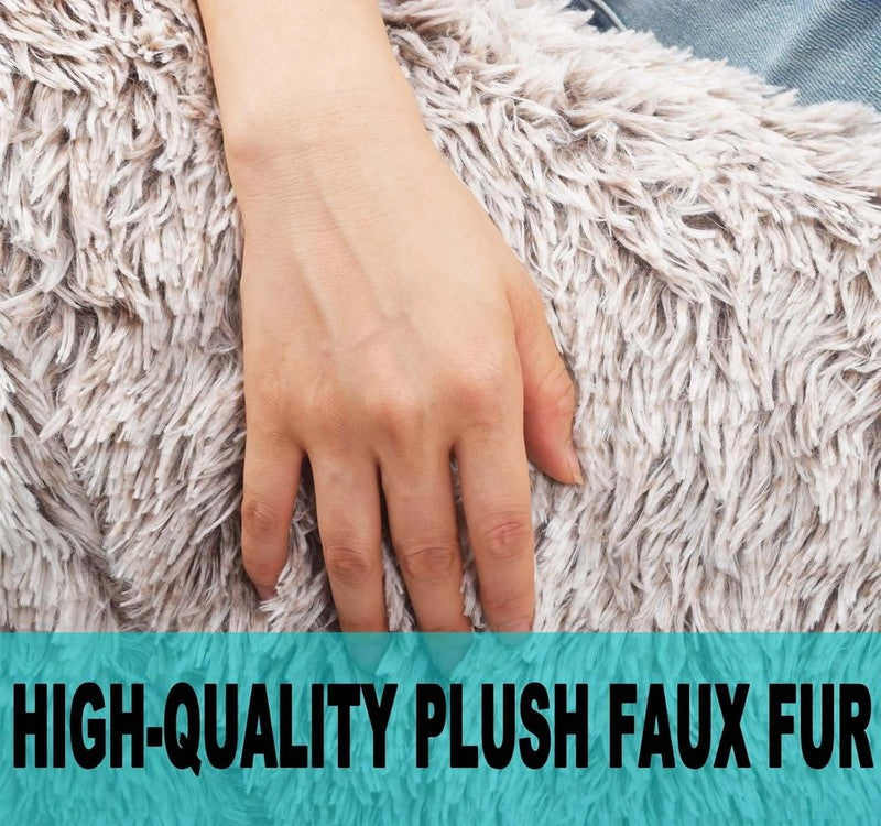 Fluffy Stuffed Animal Storage Bean Bag Cover Faux Fur Heather Camel5