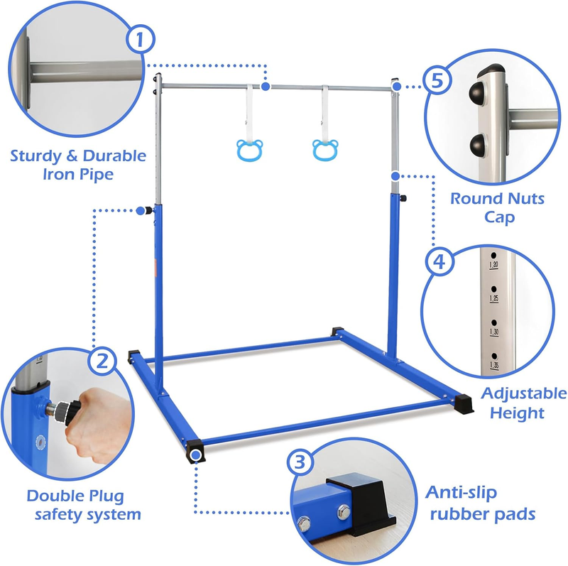 Kids Gymnastics Bar 11 Level Adjustable Thick Horizontal Bar Home Training1