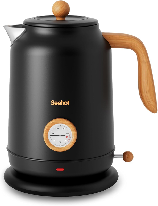 Electric Kettle 1.7L 1200W Thermometer Stainless Steel Auto Shut Off Black0