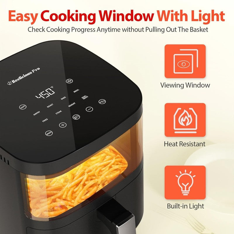 Beelicious 8-in-1 4QT Air Fryer, Digital, Viewing Window, Shake Reminder, Black1