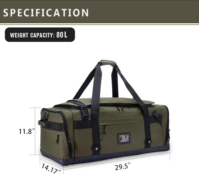 Large Travel Duffle Bag 80L Foldable Gym Backpack Waterproof Shoe Pocket4