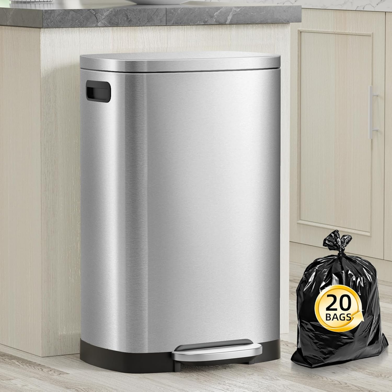 13 Gallon Stainless Steel Trash Can 50L Soft Close Pedal Bin Kitchen10