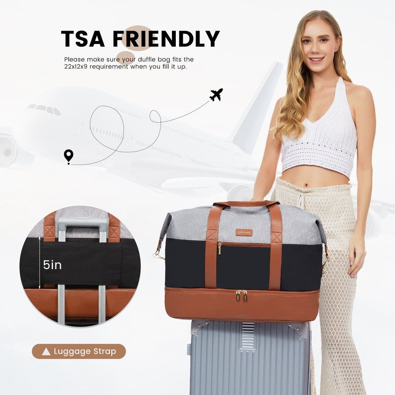 Women Travel Duffel Bag Large Weekender Gym Bag Shoe Compartment Packing Cubes3