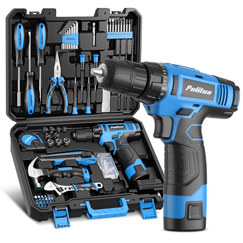148PC Home Tool Kit 12V Cordless Drill Set Tool Box DIY Repair Blue9