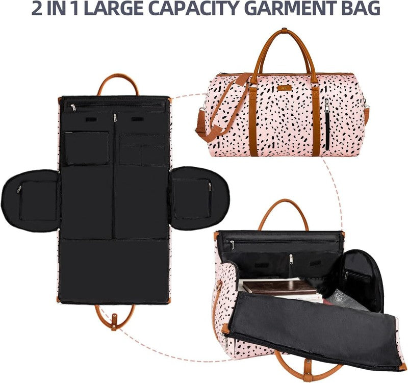 2in1 Garment Duffle Bag Pink Leopard w/ Toiletry Hanging Suit Travel Carry1