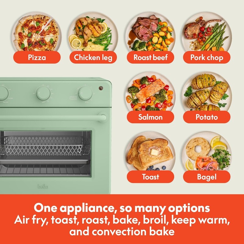 Air Fry Toaster Oven 1700W 7 Presets Dishwasher Safe Trays Seaglass4