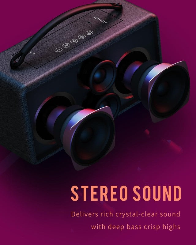 Portable Bluetooth Speaker 80W, 20H Playtime, Bass, AUX, USB, TWS, Vintage Black8