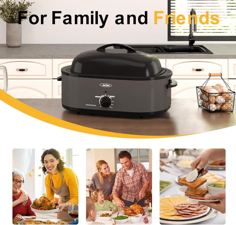 20Qt Sunvivi Electric Roaster Oven Stainless Steel Grey Removable Rack Pan5