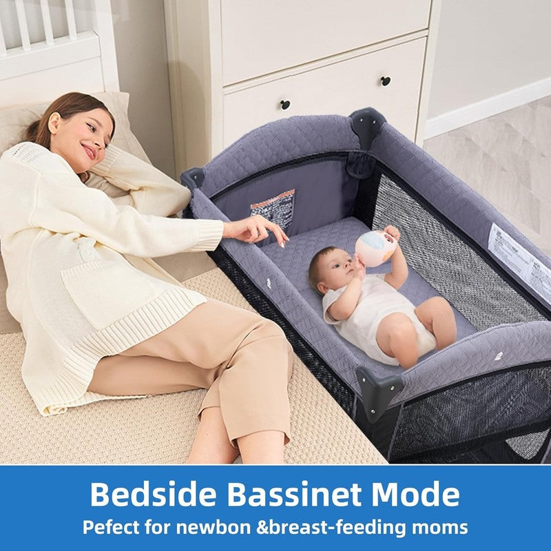 Baby Playard with Canopy, Portable Crib with Changing Table2