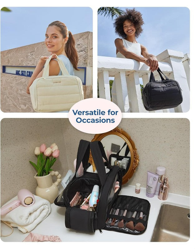 Travel Toiletry Bag Large Wide-Open Makeup Organizer Handle for Women Black6