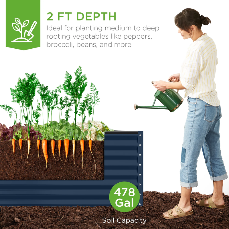 8X4X2Ft Outdoor Metal Raised Garden Bed, Planter Box for Vegetables, Flowers, He3