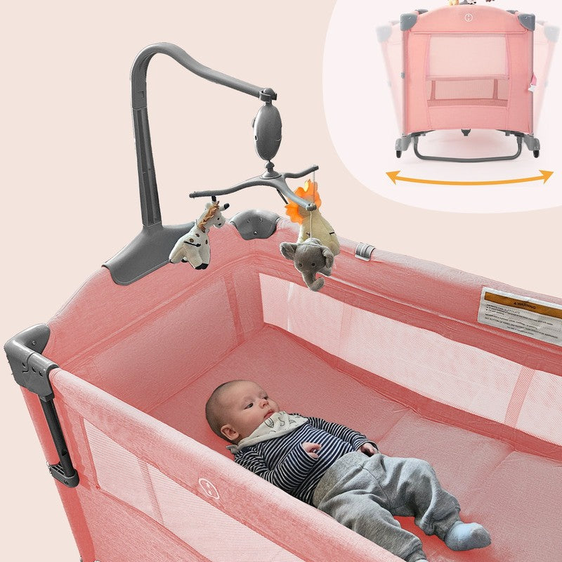 5 in 1 Portable Playard & Bassinet Pink Newborn to Toddler Easy Folding2