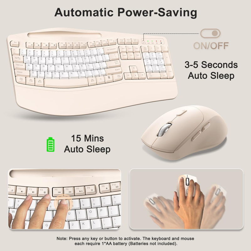 Wireless Keyboard Mouse Set Wrist Rest Silent 6 Button Mouse Milk Tea5