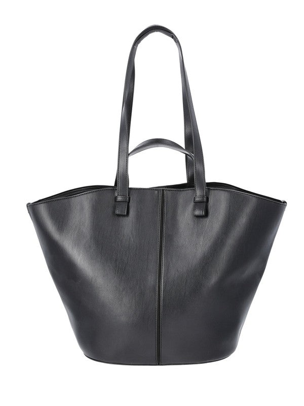 Women'S Faux Leather Tulip Tote Handbag, Black7