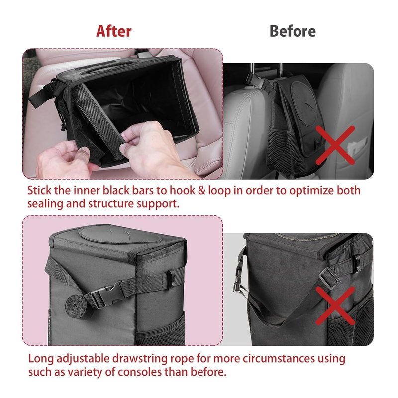 Car Trash Can w/ Lid Leakproof Collapsible Garbage Bin Organizer Road Trip4