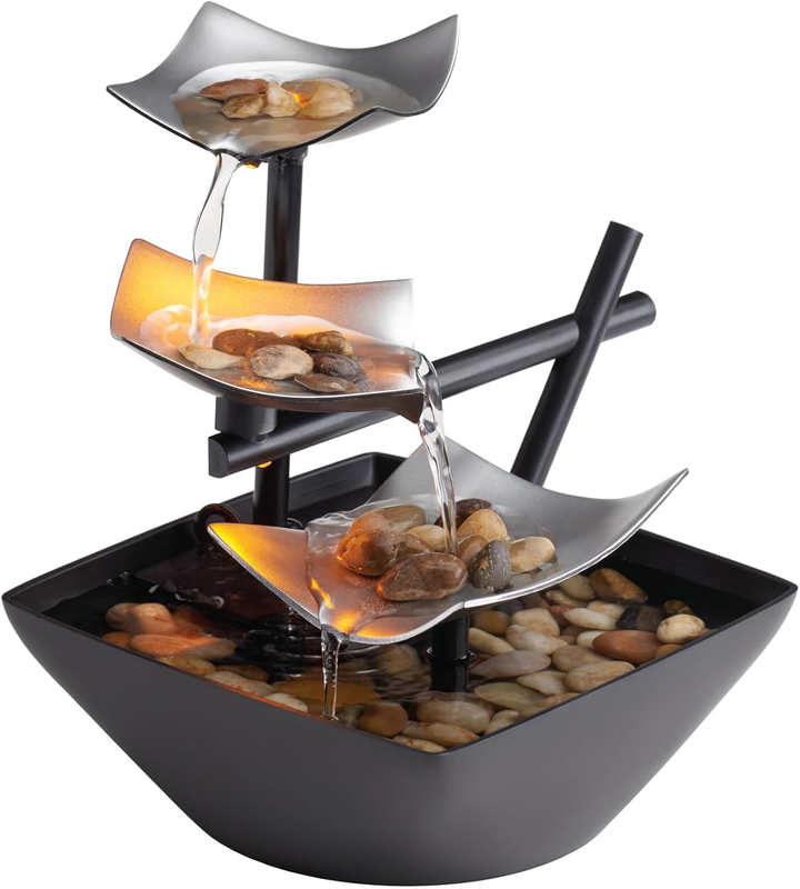 Zen Tabletop Water Fountain with Natural Rocks   Soothing Sound Machine 8.25"10