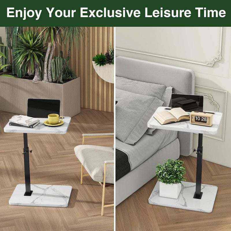 C-Shaped 360° Swivel Adjustable Side Table White & Black Sofa/Bed6