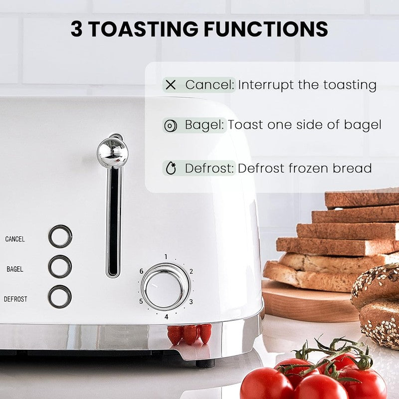 Retro 4 Slice Toaster White ST033 - Wide Slots, Bagel, Defrost, 6 Settings2