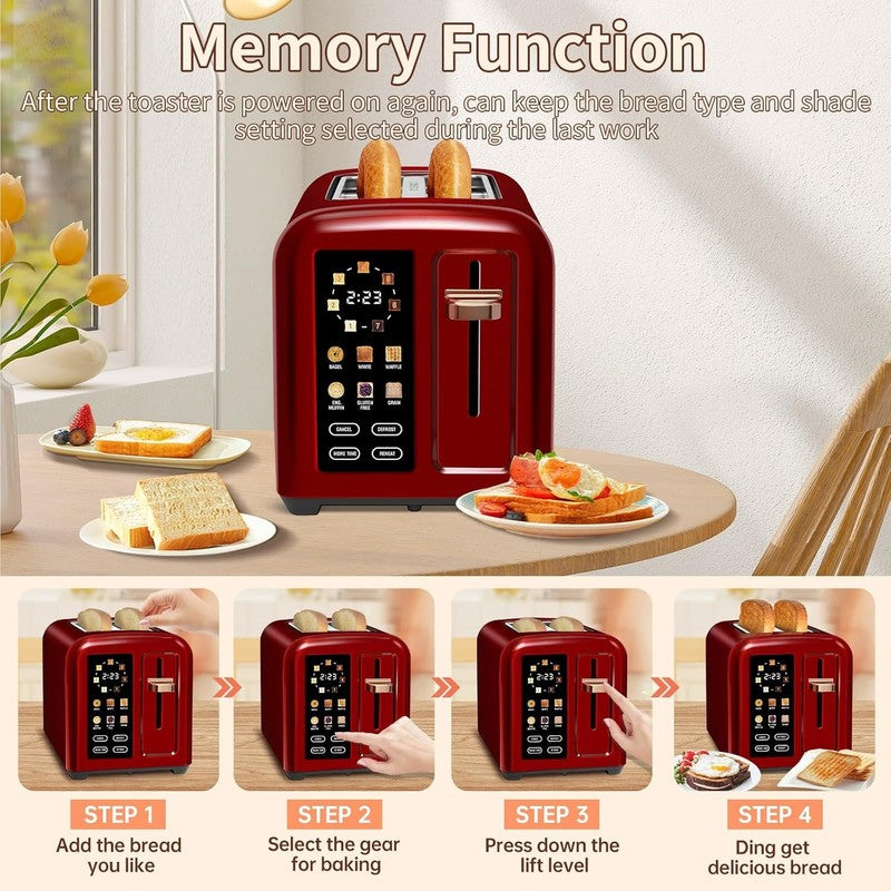 2 Slice Touch Control Toaster LCD 1350W Wide Slots Dark Cherry6