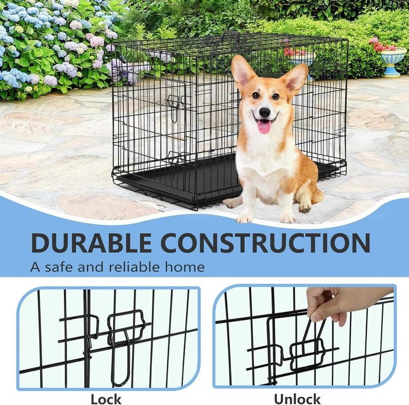 30 Inch Dog Crate Dog Kennel Cage with Double Door Folding Metal Wire Dog Cage w2