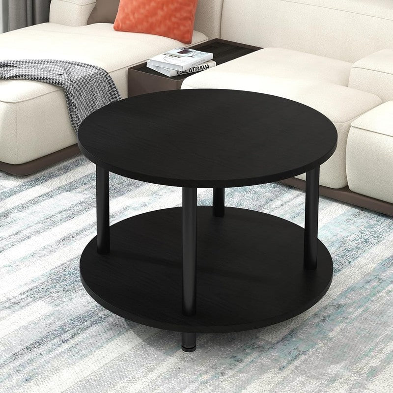 Round 2 Tier Coffee Table with Storage 23.6" Metal Frame, Black4
