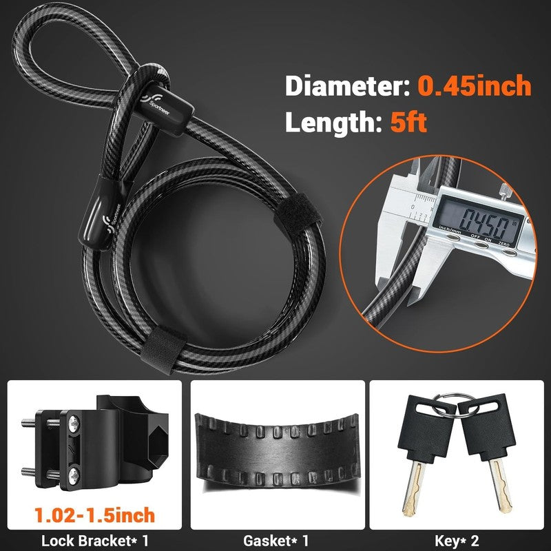 Heavy Duty Bike U Lock 17mm Shackle + 5ft Cable & Mount Bracket Anti-Theft Key3