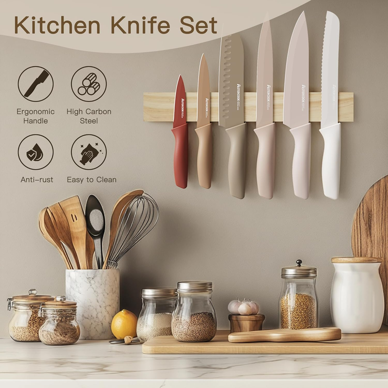 13pc Knife Set Stainless Steel Kitchen Knives w/ Blade Guards Dishwasher2
