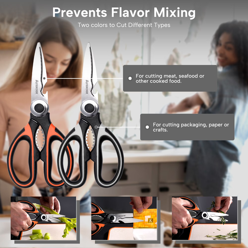 2PCS Kitchen Shears Heavy Duty Serrated Blade Food Meat Poultry Scissors5