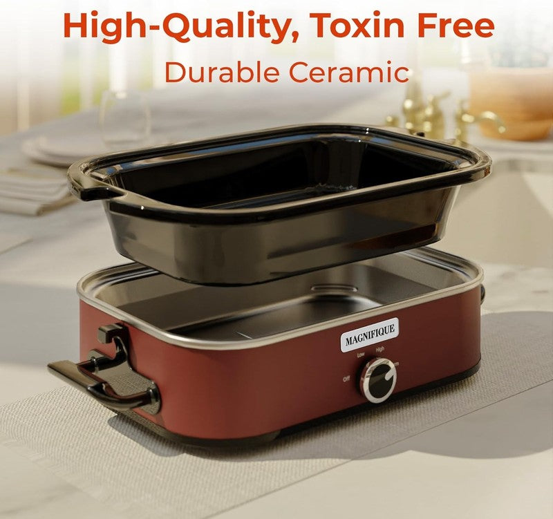 4QT Slow Cooker w/ Ceramic Nonstick Dish Temp Control Glass Lid4