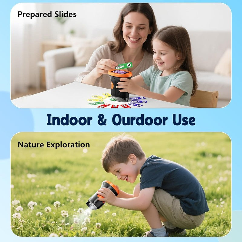 Kids 1000X Handheld Digital Microscope 4K 2.4" Display w/ 12 Slides – Orange6
