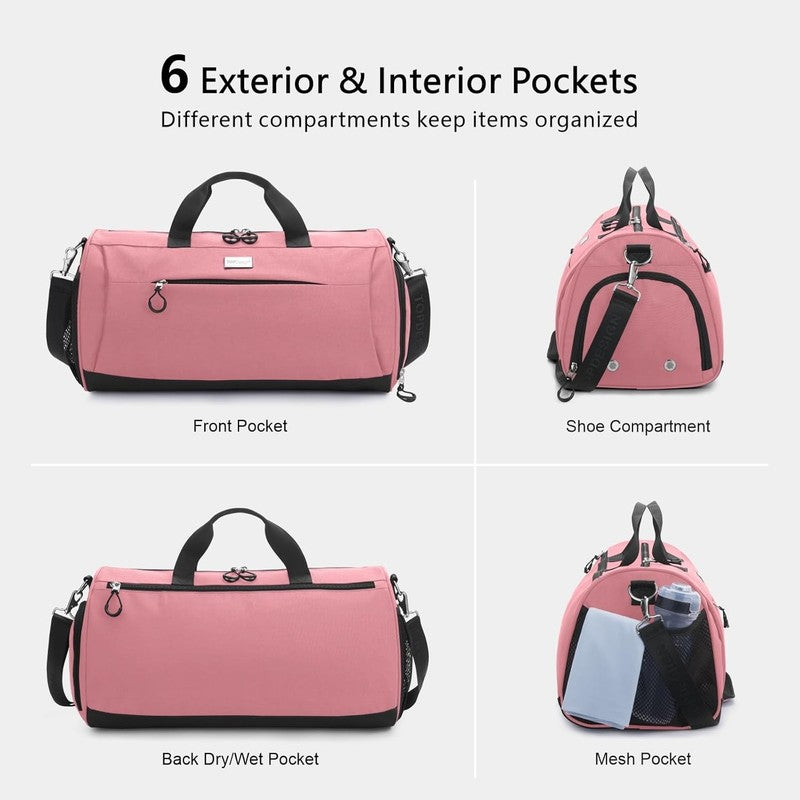 Gym Bag Unisex Duffel Shoe Compartment Wet Pocket Travel Sports Pink M4