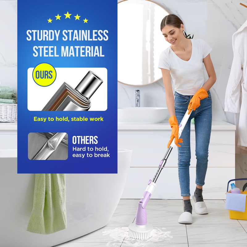 Electric Spin Scrubber Cordless Cleaning Brush Extendable Bathroom Tool3
