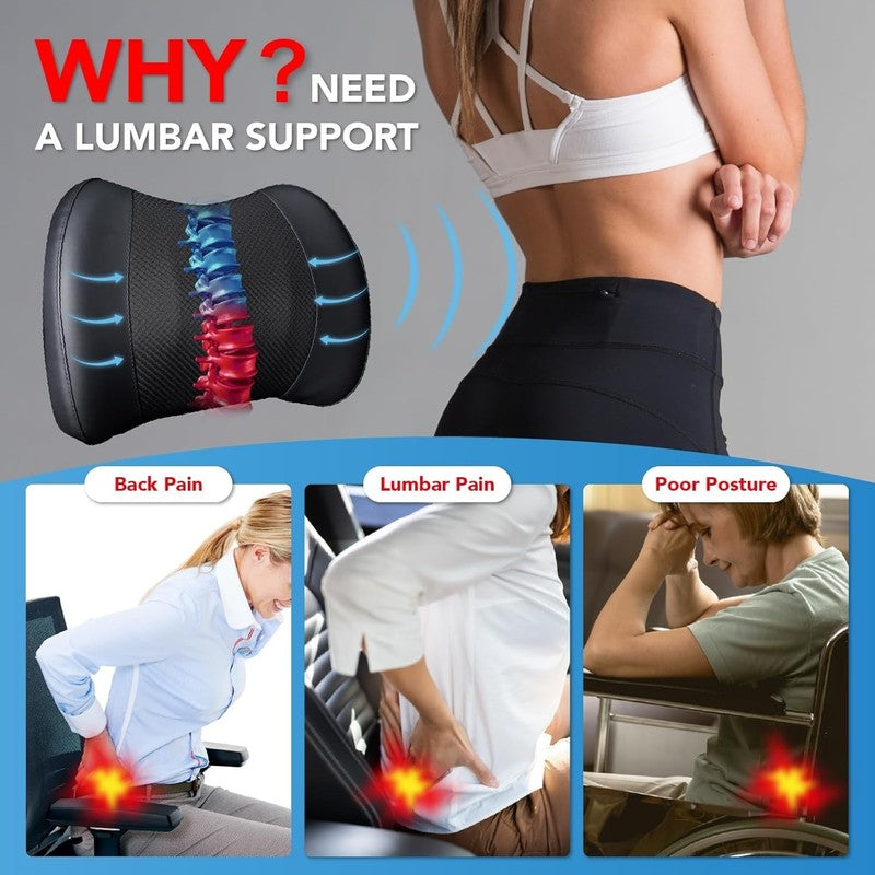 Memory Foam Lumbar Support Pillow for Car & Office Back Pain Relief   Black2