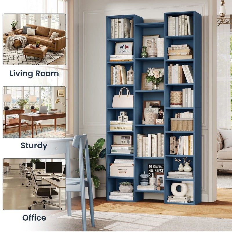 21-Cube Bookcase, 71’’ Tall Wooden Bookshelves with Adjustable Shelves, Triple W6