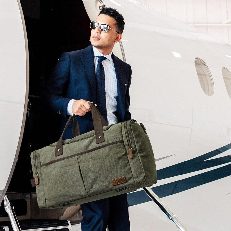45L Canvas Duffle Bag Travel Weekender Overnight w/ Shoes Compartment Men1