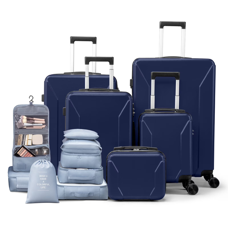 5 Piece Luggage Set with 8 Packing Cubes, Hard Shell Suitcase Set with Spinner W0
