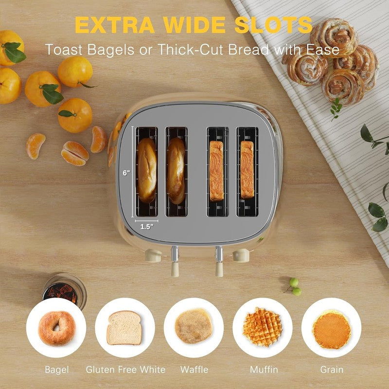 Retro 4 Slice Toaster Stainless Steel Extra Wide Slots Dual Control Bagel Silver2