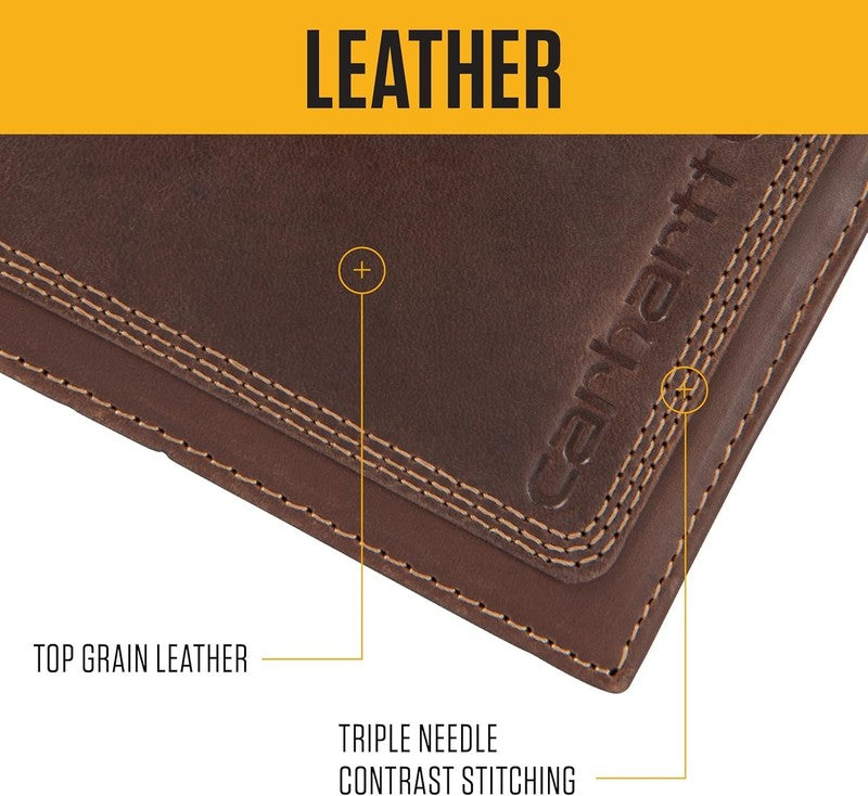 Men Rugged Leather Bifold Wallet Brown Triple Stitch Multiple Styles2