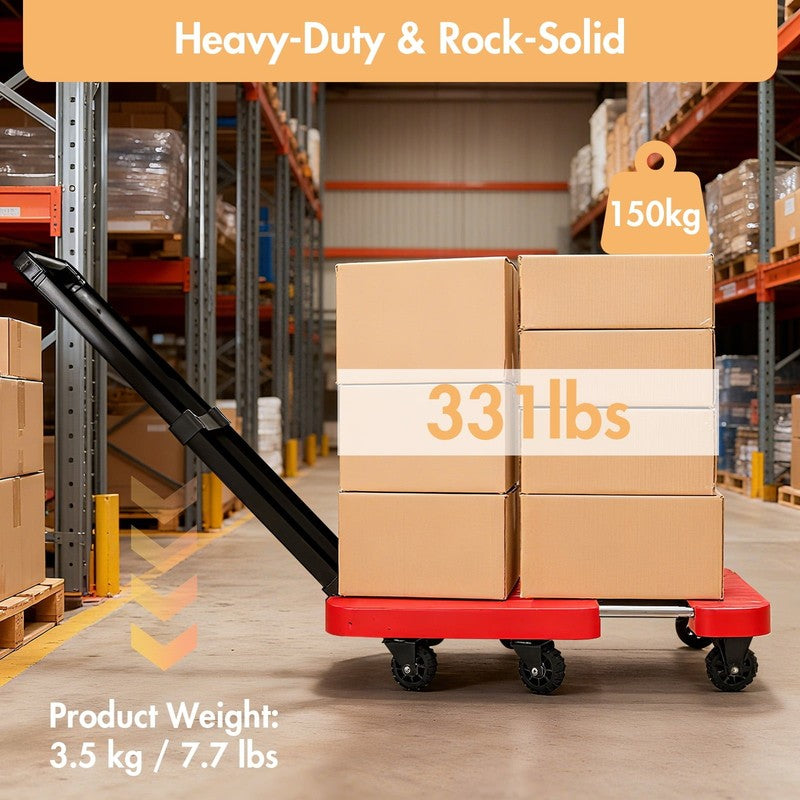 BAOKALER Folding Hand Truck Heavy Duty Dolly Cart 6 Wheels Foldable Red7