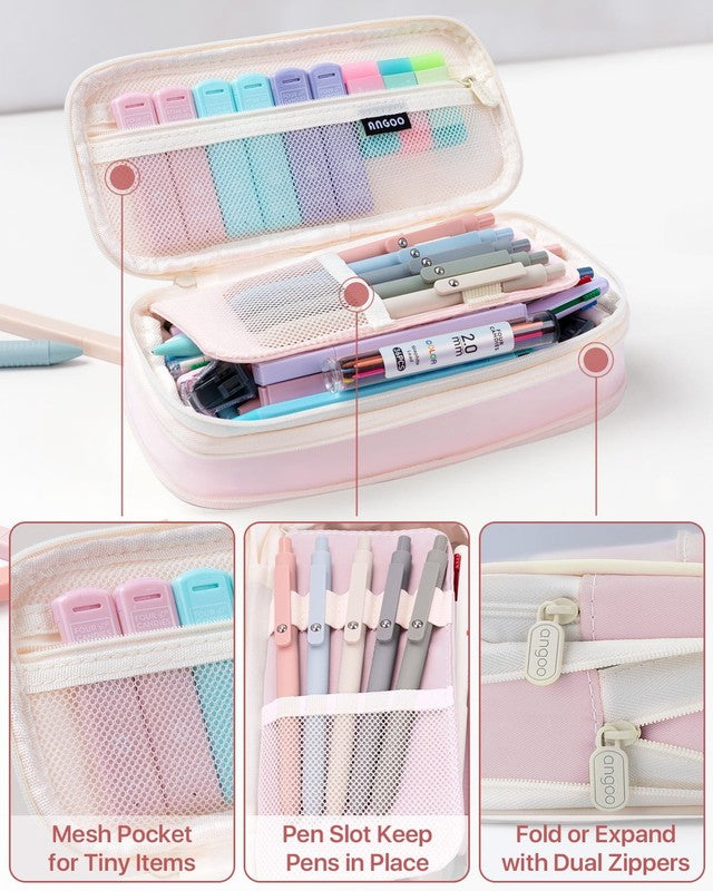 56 PCS Aesthetic Supplies with Large Pencil Case, 6 Colored Ballpoint Pens, 12 P5